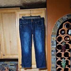 American Eagle Distressed Blue Stretch Artist Flare Jeans Low Rise